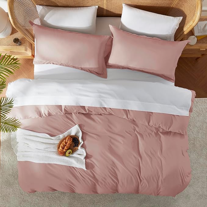 Nestl Queen Duvet Cover Set with Comforter Insert - Blush Pink 4 Piece 90x90 Duvet Cover & 2 Pillow Shams with White Quilted Down Alternative Comforter, Ultra Soft, All Season