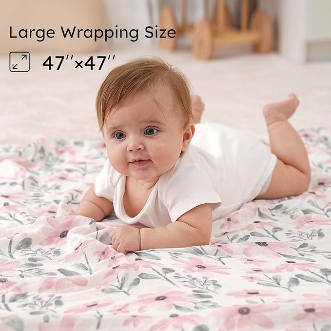 Yoofoss Muslin Swaddle Blankets, Organic Baby Blankets, 47 x 47 Inches Receiving Blanket for Baby Boys and Girls, Baby Essentials for Newborns Soft Breathable
