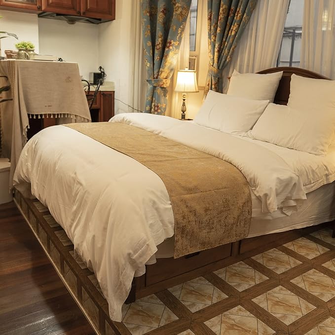 OSVINO Solid Color Chenille Soft No Fading Modern Bed Runner Bedding Scarf Protection (240X50cm for 180cm Bed, Gold)