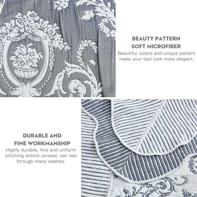 HZ & HY Oversized King Bedspread 128x120 Extra Wide, Jacquard Matelasse Damask Pattern Design, Lightweight, Reversible, 5 Piece, 100% Microfiber, Dark Blue