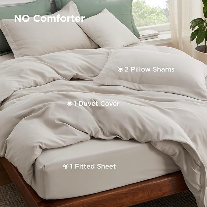 Bedsure Duvet Cover with Fitted Sheet Full - Deep Pocket, Hotel Luxury Soft Double Brushed Bedding Set with Zipper Closure, Includes 1 Duvet Cover, 1 Fitted Sheet, 2 Pillow Shams, NO Comforter, Linen
