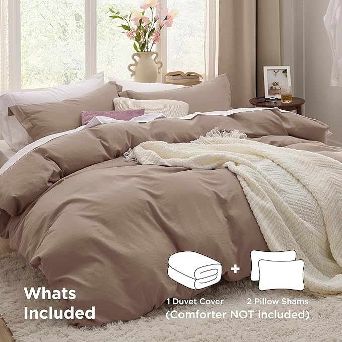 Bedsure Khaki Oversized Queen Duvet Cover - 3 Pieces Prewashed Cotton-Like Extra Soft Bedding Set, Includes 1 Duvet Cover 98x98 Inches with Zipper Closure & 2 Pillow Shams, Comforter Not Included