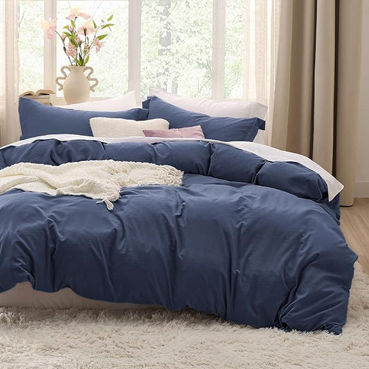 Bedsure Navy Duvet Cover King Size Only - Prewashed Cotton-Like Polyester Extra Soft All Season Bedding, Includes 1 Duvet Cover 104x90 Inches with Zipper Closure, Comforter Not Included
