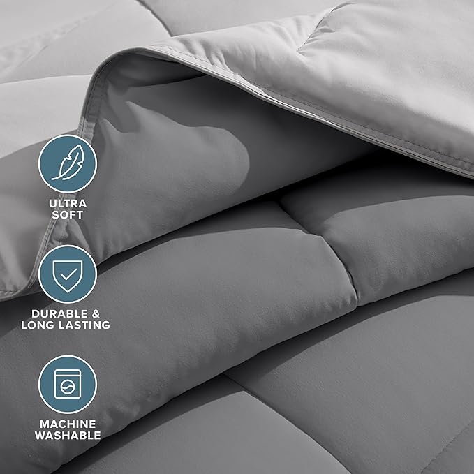 Bare Home Reversible Bed-in-A-Bag Comforter & Sheet Set - King - Down Alternative - Soft - Bedding Set (King, Light Grey/Grey)