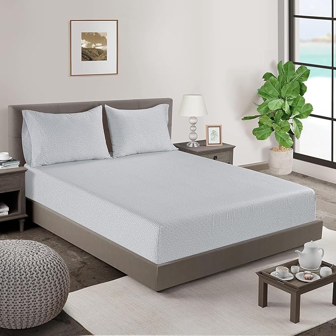 LANE LINEN Full Size Fitted Sheet, 100% Organic Cotton, 3Pc Set (1 Fitted Sheet,2 Pillowcases), Percale Weave, Bottom Sheet, Breathable, Fits Mattress Upto 15" Deep - - Polka Dot(No Flat Sheet)