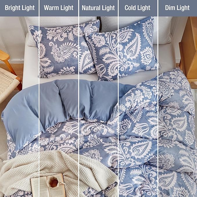 Lekesky Blue Duvet Cover King Size, Paisley Patterned Duvet Cover Set with Zipper, 3 Pcs Soft Microfiber Duvet Cover Floral Bedding Set (1 King Duvet Cover 104"x90", 2 Pillowcases 20"x36")