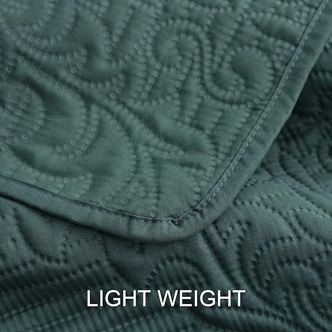 Hansleep Green Quilt California King Size - Damask Ultrasonic Summer Bedspread California King, Soft Lightweight Coverlet Bedding Set, 3 Pieces (1 Quilt, 2 Pillow Shams)