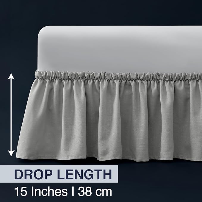 Casual Living Queen Bed Skirt Wrap Around Ruffled Style Box Spring Cover Bed Skirts for Bedroom Decor Machine Washable Premium Bedding 15-Inch Drop Elastic Dust Ruffle, Queen, Grey
