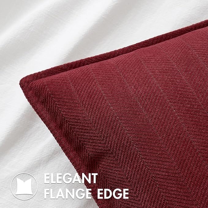 MIULEE Pack of 2 Burgundy Decorative Pillow Covers 20x20 Inch Soft Chenille Luxurious Couch Throw Pillows Farmhouse Cushion Covers with Elegant Design for Sofa Bedroom Living Room Decor