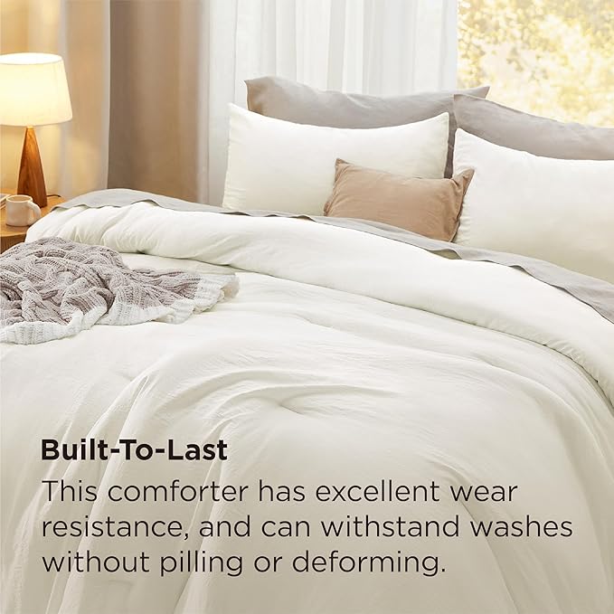 Bedsure California King Comforter Set, Ivory Soft Prewashed Bedding for All Seasons, 3 Pieces GentleSoft™ Bed Set, 1 Lightweight Comforter (104"x96") and 2 Pillowcases (20"x36")