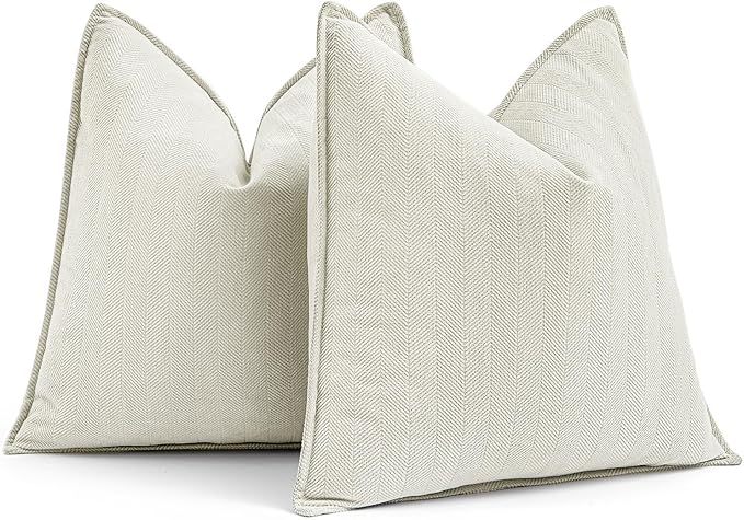 MIULEE Pack of 2 Cream White Decorative Pillow Covers 16x16 Inch Soft Chenille Luxurious Couch Throw Pillows Farmhouse Cushion Covers with Elegant Design for Sofa Bedroom Living Room Spring Decor