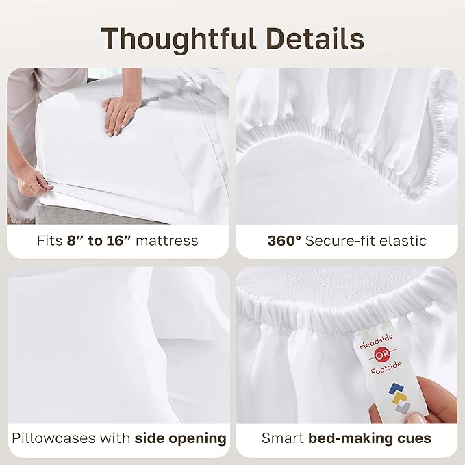 California Design Den Full Size Bed Sheets Set - Luxury 600 Thread Count 100% Cotton Sateen, Cooling Sheets, Deep Pockets with All Around Elastic for a Snug Fit, Hotel Quality Bedding Set - White
