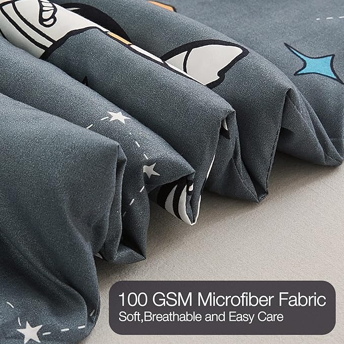 JSD Grey Astronaut Kids Comforter Set Twin Size, 2 Piece Space Theme Microfiber Comforter with Pillow Sham, Lightweight All Season Washable