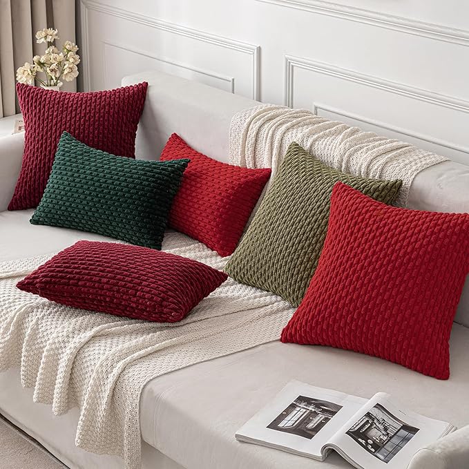 MIULEE Army Green Throw Pillow Covers Soft Corduroy Decorative Set of 2 Boho Striped Pillow Covers Pillowcases Farmhouse Home Decor for Couch Bed Sofa Living Room 16x16 Inch