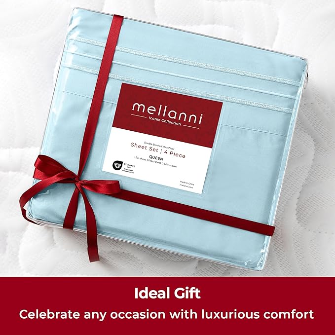 Mellanni Split King Sheets Set - 5 PC Iconic Collection Bedding - Hotel Luxury, Extra Soft, Cooling Bed Sheets - Wrinkle, Fade, Stain Resistant (Split King, Aqua)