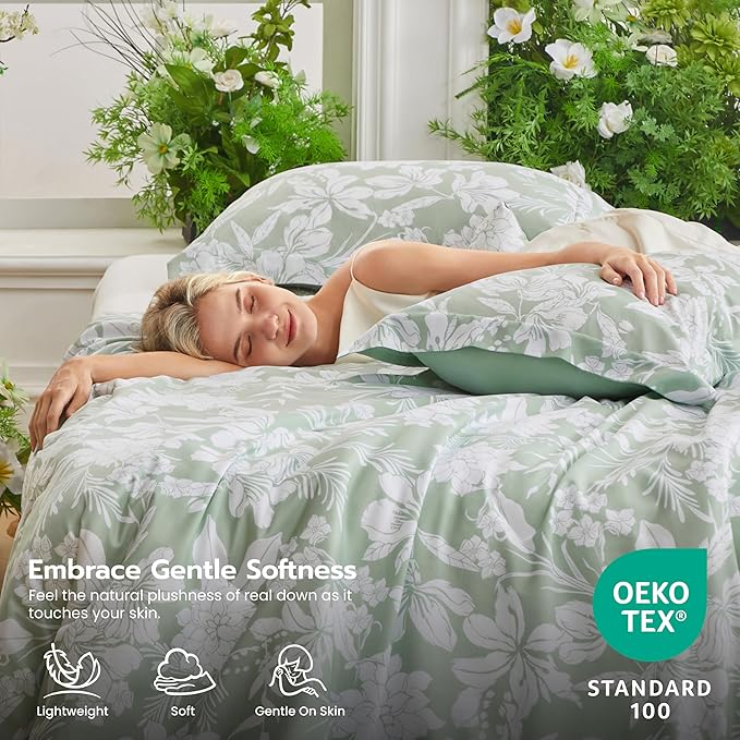 Joiedomi Full Size Comforter Set Sage Green, 3 Pieces Floral Full Bedding Set with 1 Soft Reversible Botanical Flower Comforter and 2 Pillow Shams, Bed in a Bag for All Seasons