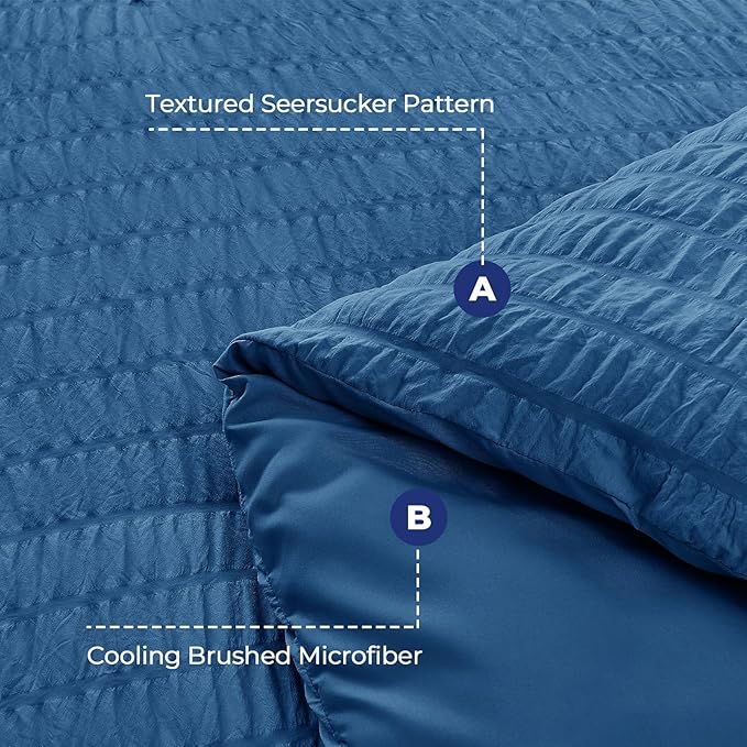 HYMOKEGE Teal Duvet Cover Queen Size, Ultra Soft 3-Piece Seersucker Duvet Cover Set with Zipper Closure, Soft Brushed Microfiber Bedding Set with 8 Corner Ties (90"x90", 2 Pillowshams)