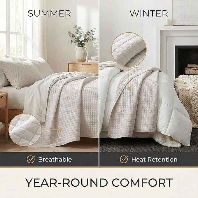 Southshore Fine Living, Inc. King Quilt Bedding Set, Quilted Comforter, Coverlet Bed Spread for California Kings, Luxury Bedding King Quilt Set, Lightweight Quilted Bedspread w/Shams, Bone