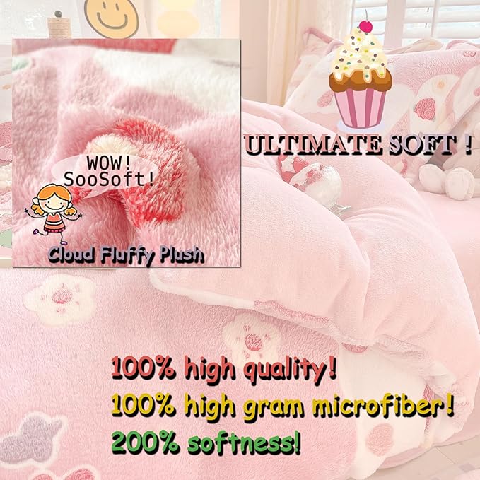 MorroMorn Pink Duvet Cover Queen, Cream Cake Kawaii Bedding Sets, Fluffy Comforter Covers Set, Down Alternative Blanket Ultra Soft Cute for Girls Kids Teen Women Full Double Size