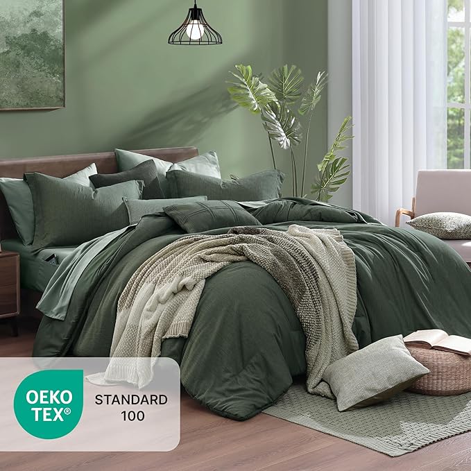 Monbix Oversized King Comforter Set - 7 Pieces Cationic Dyeing Deep Forest Bed in a Bag Bed Sets with Comforter, Sheets, Pillowcases & Shams, Reversible Bedding Comforters Sets (120 * 98)