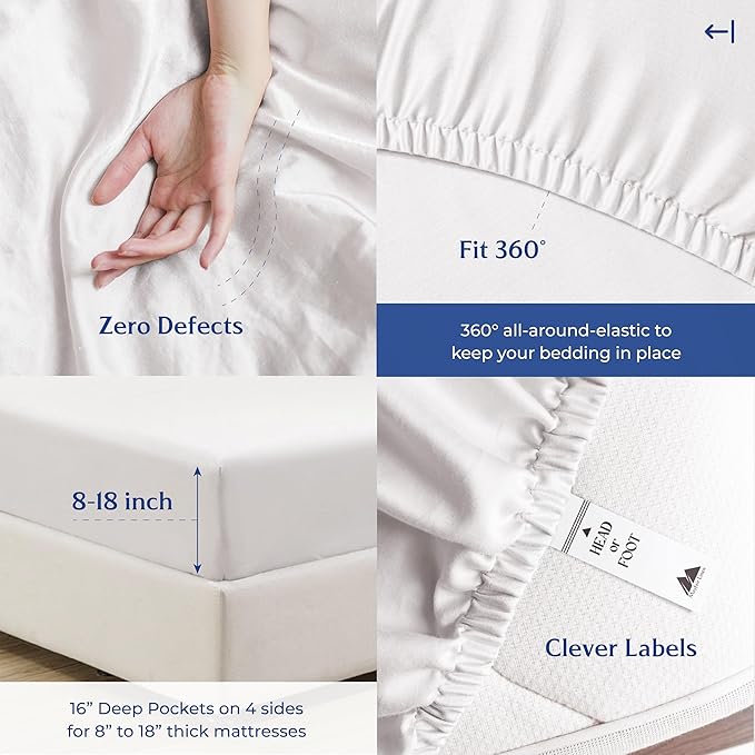 Mayfair Linen 100% Organic Cotton Percale Sheets Twin Size - 3 Piece White Set, 16" Deep Pocket, Breathable, Soft & Crisp, Cooling, Dorm Room Essentials