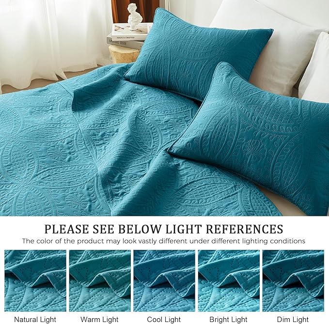 akkialla Teal King/Cal King Quilt Set, Ultrasonic Lightweight Bedspread Coverlet for Modern Minimalist Bedroom, Soft Microfiber Coin Pattern Bedding, 3-Piece (1 Quilt, 2 Pillow Shams) | Breathable fabric