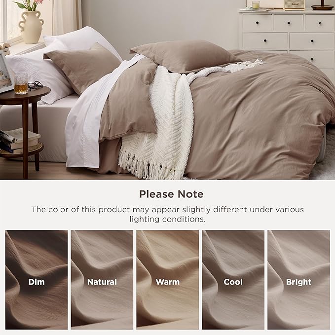 Bedsure Khaki Oversized Queen Duvet Cover - 3 Pieces Prewashed Cotton-Like Extra Soft Bedding Set, Includes 1 Duvet Cover 98x98 Inches with Zipper Closure & 2 Pillow Shams, Comforter Not Included