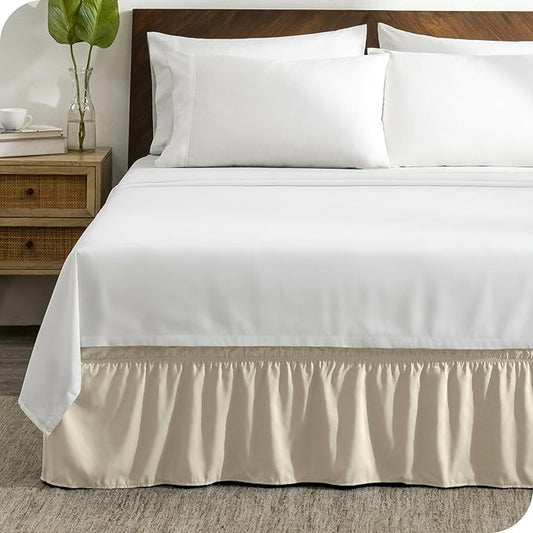 Bare Home Wrap Around Bed Skirt - for Twin Size Beds with 15 inch Tailored Drop - Easy Fit Elastic Strap - Adjustable and Ruffled Style - Wrinkle, Fade, and Stain Free (Twin, Sand)