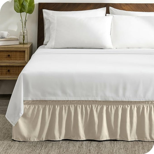 Bare Home Wrap Around Bed Skirt - for Twin XL Size Beds with 15 inch Tailored Drop - Easy Fit Elastic Strap - Adjustable and Ruffled Style - Wrinkle, Fade, and Stain Free (Twin XL, Sand)