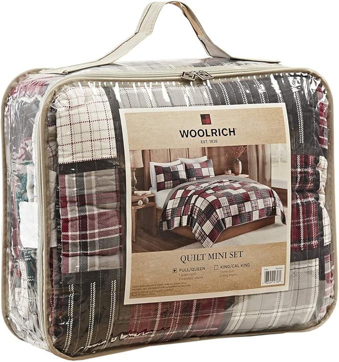 Woolrich Reversible Quilt Cabin Lifestyle Design - All Season, Breathable Coverlet Bedspread Bedding Set, Matching Shams, Oversized King/Cal King, Tulsa Plaid Red/Grey 3 Piece