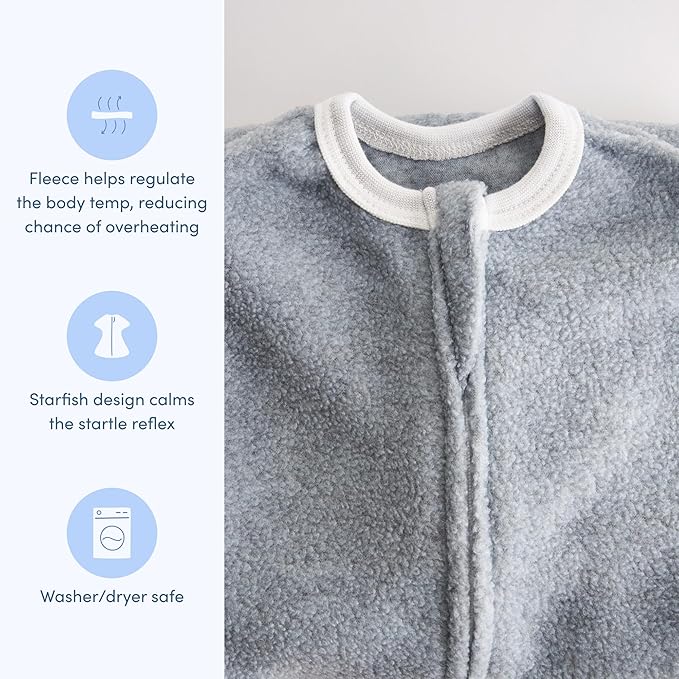 SleepingBaby Zipadee-Zip Transition Swaddle - Cozy Fleece Wearable Blanket with Two-Way Zipper for Baby Sleep - Heather Grey, Small (4-8 Month)