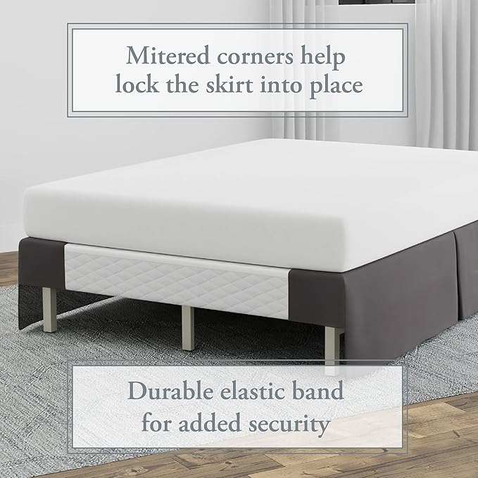 Bed Maker’s Never Lift Your Mattress Bed Skirt, Designed for Box Spring Beds, Split Corners, 14 Inch Drop Length, Twin, Grey