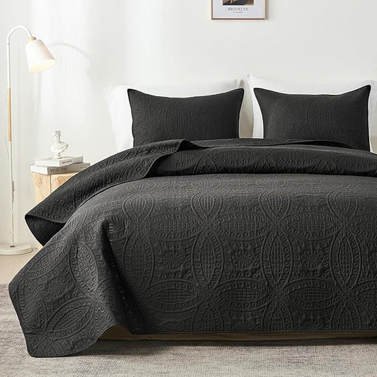 akkialla Twin Quilt Bedding Set,Black Ultrasonic Quilt Set,Lightweight Soft Bedspread Coverlet,Modern Style Coin Pattern Bed Cover for All Seasons,2 Piece(1 Quilt,1 Pillow Sham)