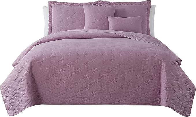 Hearth & Harbor Quilts Queen Size - All Season Bedspread Coverlet Set, Pinsonic Weave Lightweight Bedding Set - 5 Piece Queen Quilt Set with Pillow Shams, Ellipse - Lavender Dream