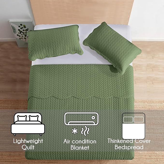 IR Imperial Rooms Twin Quilt Bedding Set (68” x 86”) - Bulk Pack of 10 Wholesale for Hotels, Guest Bedroom & Airbnbs - Lightweight Microfiber Reversible Embossed Quilts Bedspreads (Olive Green)