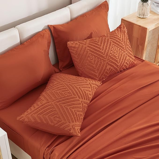 Andency King Size Comforter Set Burnt Orange - 7 Pieces Bed in a Bag King Boho Terracotta Bedding Comforter Sets, Rust Tufted Bed Set with Comforter, Sheets, Pillowcases & Shams