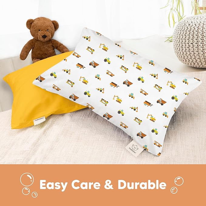 KeaBabies Toddler Pillowcase 13x18 – 2-Pack Organic Cotton Toddler Pillowcase for Kids, Boys, Girls, Soft & Durable Cotton Cover for Miniature Sleepy Pillows,Cute,Pillow Sold Separately (Construction)