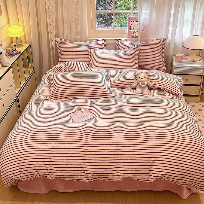 MorroMorn Twin Bedding Sets, Pink Duvet Cover Set, Fluffy Comforter Covers Blanket Ultra Soft Kawaii Cute for Girls Kids Toddler Teen Women Twin/Twin XL Size