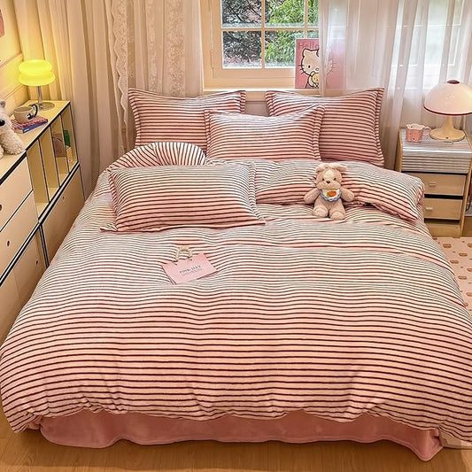MorroMorn Twin Bedding Sets, Pink Duvet Cover Set, Fluffy Comforter Covers Blanket Ultra Soft Kawaii Cute for Girls Kids Toddler Teen Women Twin/Twin XL Size