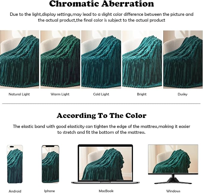 NEWCOSPLAY Super Soft King Blanket Dark Teal Premium Silky Flannel Fleece 3D Ribbed Jacquard Lightweight Bed Blanket All Season Use (Dark Teal Ribbed, King(90"x110"))