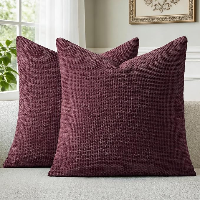 a moment Christmas Wine Red Chenille Throw Pillow Covers 22x22 Inch Pack of 2 Modern Decorative Throw Pillow Covers Farmhouse Cross Covers Home Decor for Sofa Bedroom Living Room