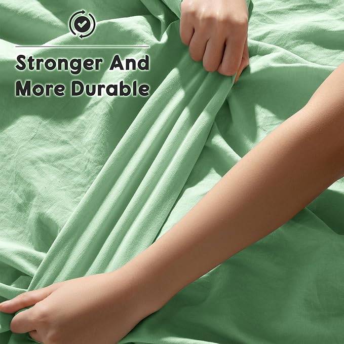 SONORO KATE 100% French Pure Linen Sheets, Breathable and Durable Linen Sheets, Anti-Tear Linen Bed Sheets, Machine Washable, 16 Inch Deep Pocket - 4 Piece (Green, California King)