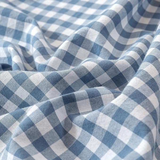 Blue Gingham Comforter Set Queen Modern Plaid Checkered Pattern Comforter 3 Pieces Blue Grid Comforter with 2 Pillowcases Soft Fluffy Gingham Bedding Set Farmhouse Plaid Comforter Set for All Seasons