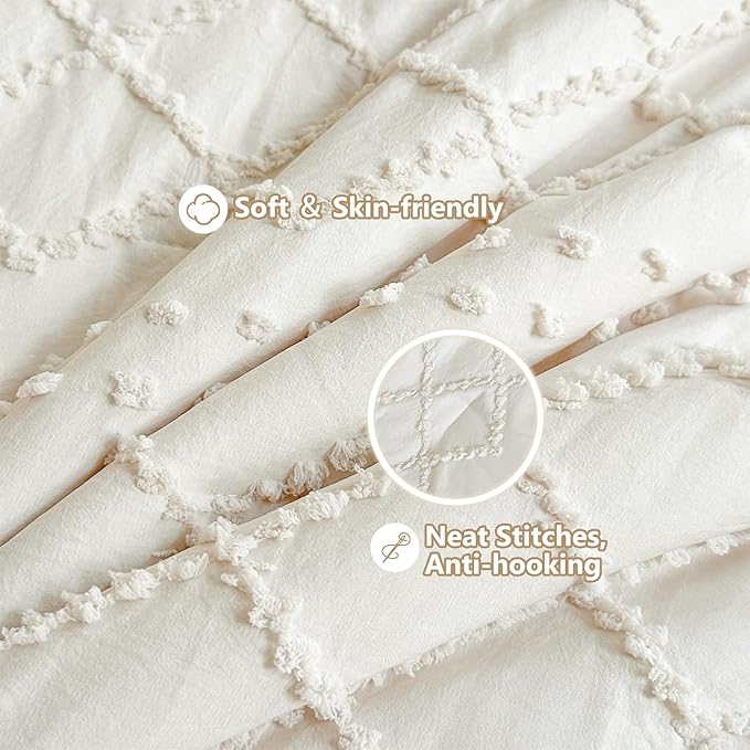 Wowelife Crib Bedding Set for Girls, 3 Pieces Baby Crib Bedding Set Newborn, Mini Tufted Jacquard Ruffle Fringe Boho, Infant & Nursery with Comforter, Crib Fitted Sheet and Crib Skirt, Beige