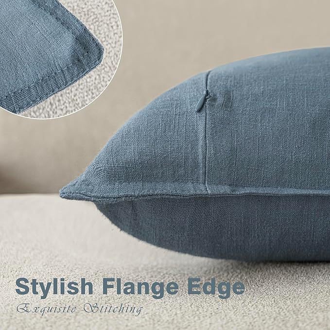 Foindtower Set of 2, Decorative Linen Soild Throw Pillow Covers Soft Accent Euro Cushion Case Boho Farmhouse Neutral Pillowcase for Couch Sofa Bedroom Living Room Home Decor 22 x 22 Inch Misty Blue