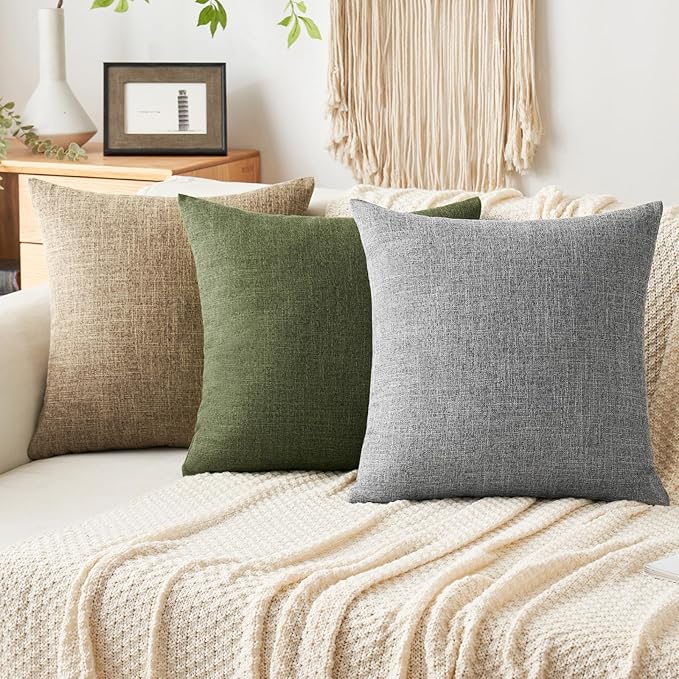 MIULEE Pack of 2 Decorative Linen Burlap Pillow Covers Farmhouse Boho Accent Pillowcases for Sofa Car Couch Bedroom Living Room Decor 20x20 Inch Dark Olive Green