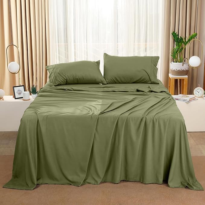 Utopia Bedding Queen Size Sheet Set – 4 Piece Bed Sheets, Soft and Breathable Microfiber, Includes 1 Fitted Sheet, 1 Flat Sheet and 2 Pillowcases – Oeko-Tex - (Olive)