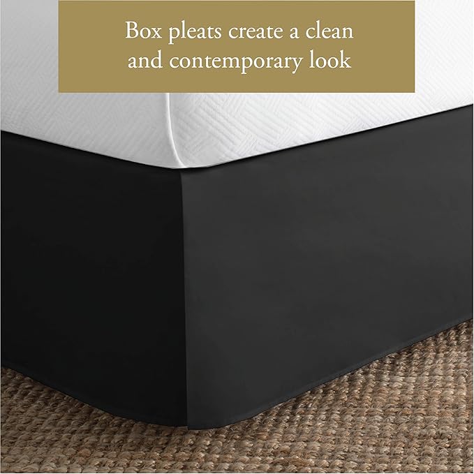 Luxury Hotel Tailored Bed Skirt, Box Pleats, 14 Inch Drop, Full, Black