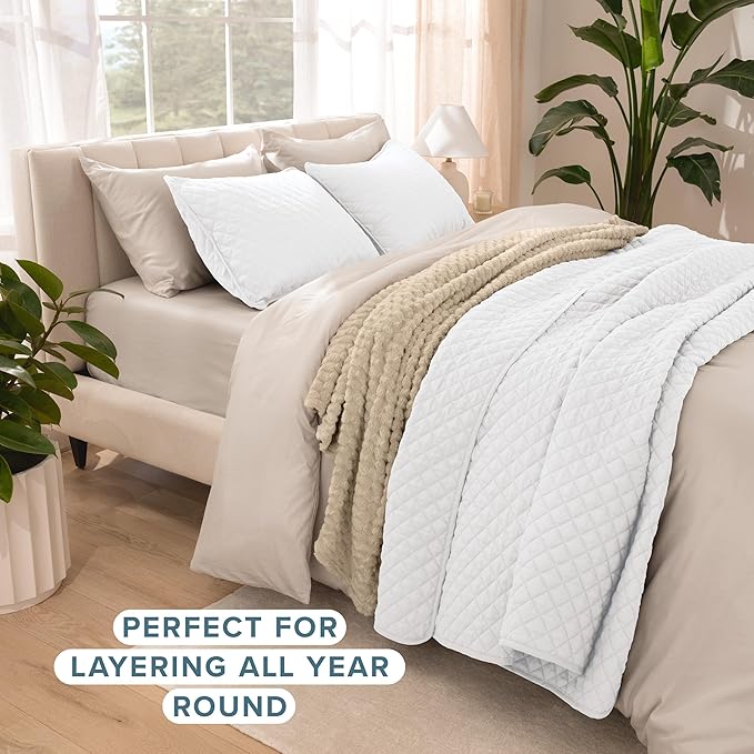 Bare Home Coverlet Set - King Size - Lightweight Bed Decor - Comforter Alternative - All-Season Quilted Bedspread (King, White)