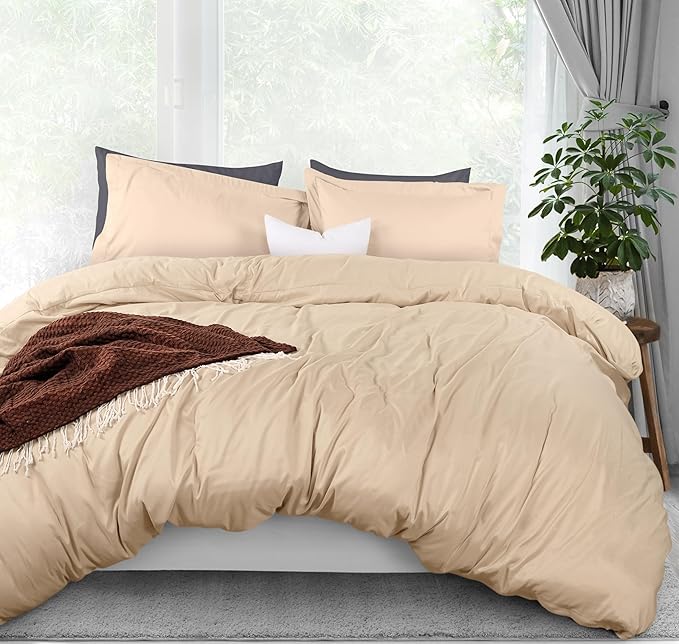 Utopia Bedding Duvet Cover Full Size - 3 Piece with Zipper Closure - 1 Comforter Cover 80X90 Inches & 2 Pillow Shams 20X26 Inches (Beige) Comforter Not Included